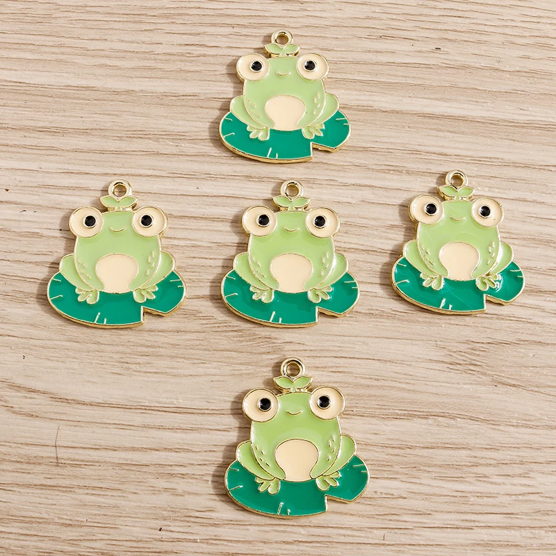 10pcs 22*25mm Cartoon Enamel Animal Frog Charms Pendants for DIY Making Necklaces Earrings Bracelets Handmade Jewelry Findings