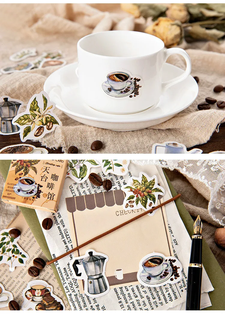 1 Box Cute Stationery Stickers Scrapbooking Diary Kawaii Coffee Plant Stickers Diy Vintage Decorative Stickers School Supplies