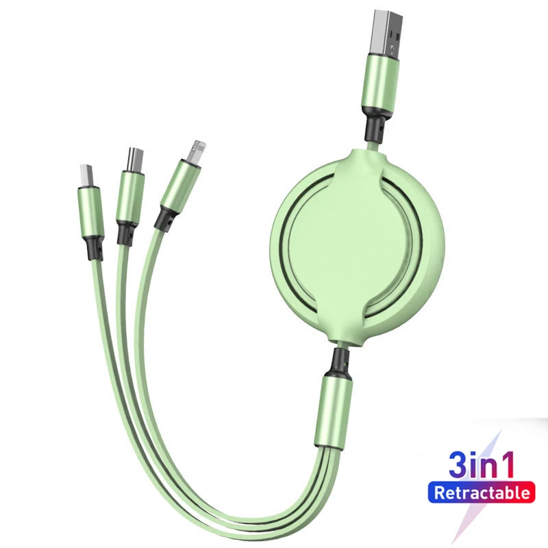 110cm 3 In 1 USB Charge Cable for iPhone 12 Micro Type C Retractable Portable Charging For X 8 Samsung S9 | Мобильные телефоны и
