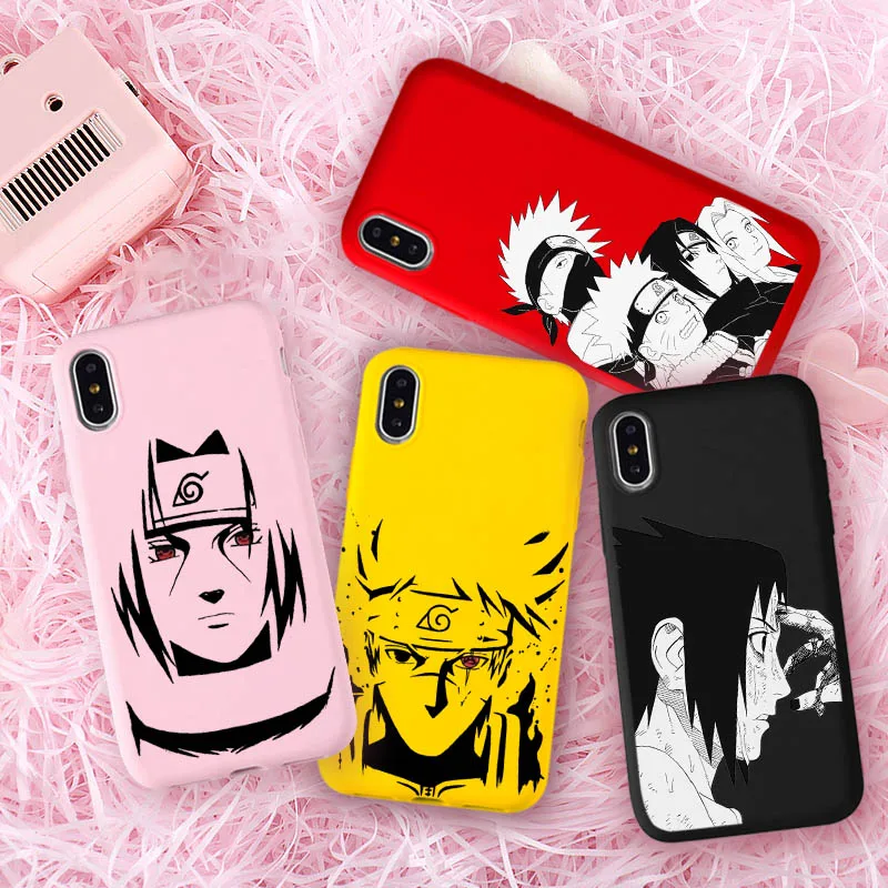 

Cute Japan Anime Naruto Sasuke Kakashi Matte Soft Tpu Candy Pink Color Phone Cases For iPhone 6s 8 7 6 Plus XR X Xr XS MAX Case