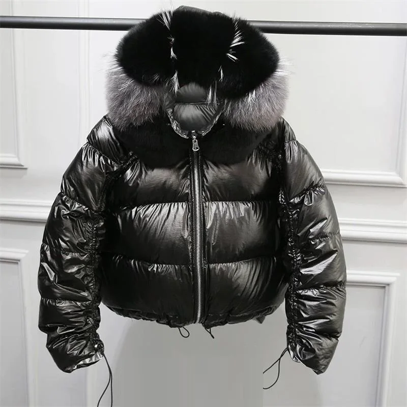 Зимняя женская куртка из натурального Лисьего меха, зимнее пальто для женщин из натурального меха енота, теплая Женская парка, зимняя куртка, женское водонепроницаемое пальто - Цвет: black