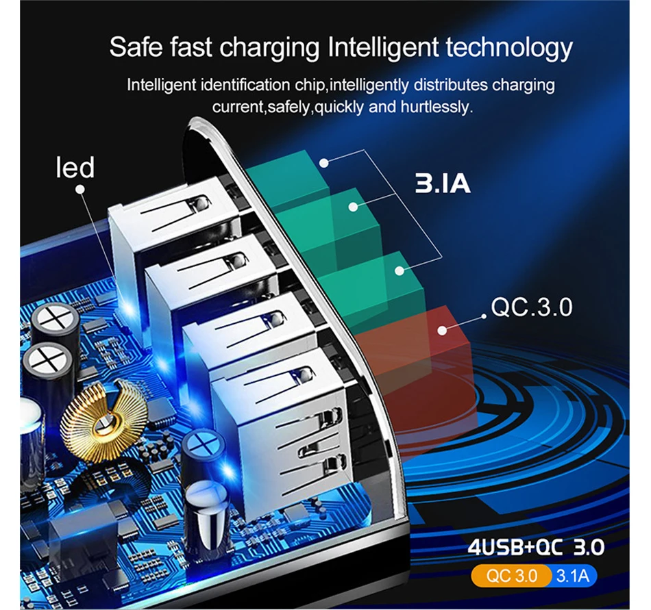 Быстрая зарядка 3,0 Usb зарядное устройство с несколькими разъемами, зарядное устройство для мобильного телефона с разъемом EU, US, UK, 3.1A для Iphone X 7, 8, Ipad, Xiaomi, huawei, samsung