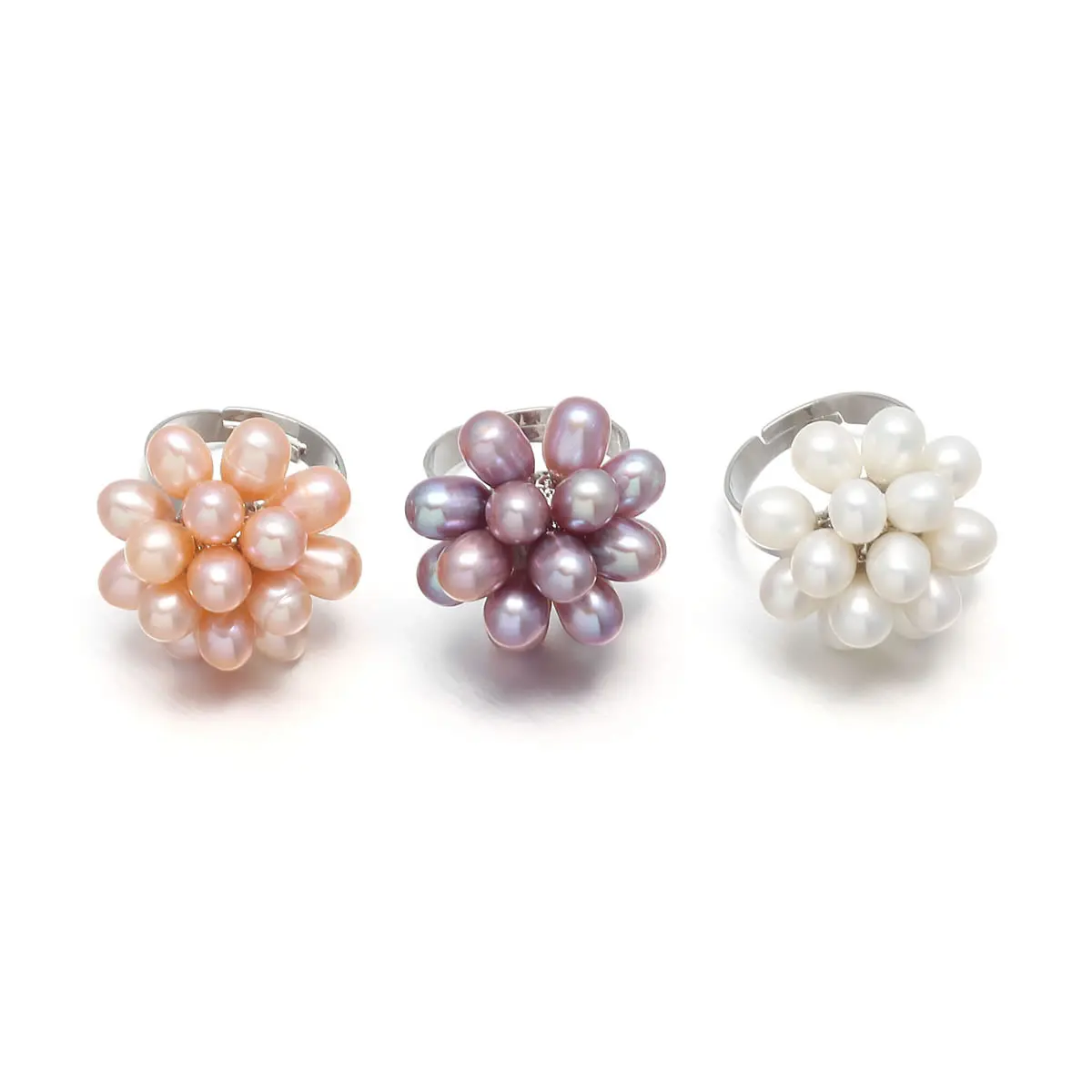 

Natural Freshwater Drop Pearl Ring Jewelry Adjustable Rings for Women White, Pink and Purple Three Colors Rings for Women