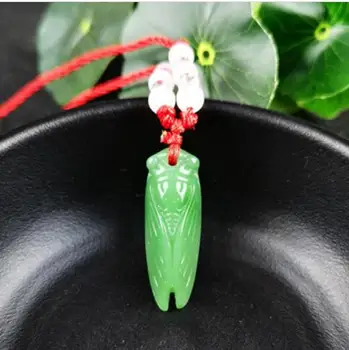 

Natural Green Chinese Jade Cicada Pendant Agate Necklace Fashion Charm Jewelry Carved Amulet Gifts for Women Men