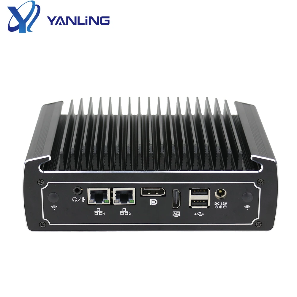 Yanling Industrial Fanless Mini PC 12V Core i5 8260U 2 1000M LAN Micro PC Desktop DDR4 M.2 Micro Box PC with 2 RS232 COM