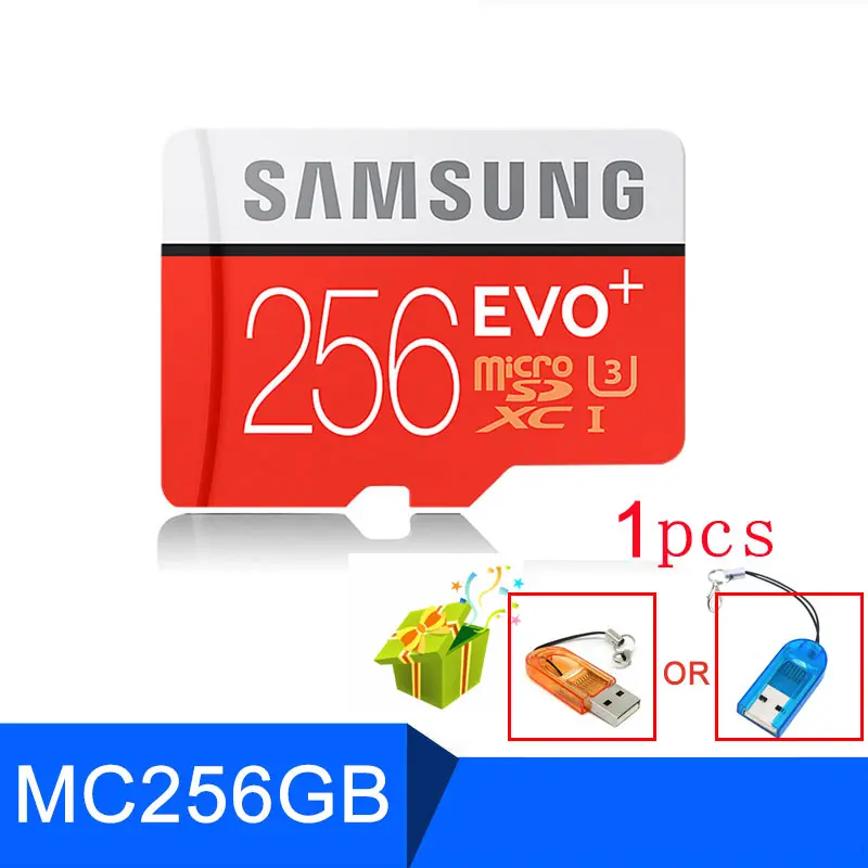Samsung Micro SD 128 Гб карта памяти 256 ГБ 512 ГБ 64 ГБ TF 100 МБ/с. U3 Class10 SDXC карты памяти microSD карта памяти EVO+ kaart с бесплатным подарком USB считыватель - Емкость: MC256GB