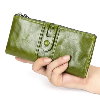 

Ougger Large Capacity Women Genuine Leather Wallets Female Multifunctional long Zipper Money Bag Coin Card Holders Phone Clutch