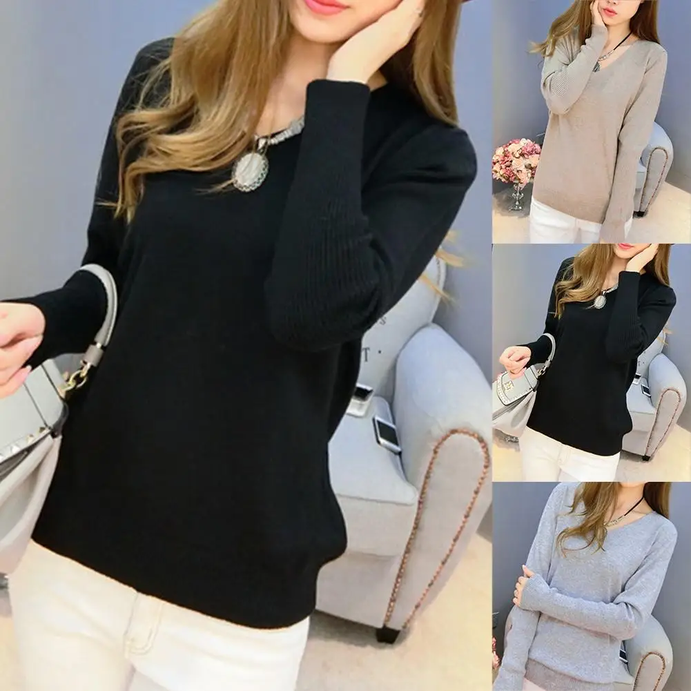 Sweater women Fashion Casual Women Sweater Plus Size Women Solid Color Long Batwing Sleeve V Neck Loose Pullover Sweater for Wom Sweater women Fashion Casual Women Sweater Plus Size Women Solid Color Long Batwing Sleeve V Neck Loose Pullover Sweater for Wom
