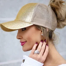 Женская бейсбольная кепка Ponytail Messy Bun Snapback, летние сетчатые шляпы, Повседневная Спортивная Кепка с блестками, Прямая, шапка, уличная одежда шляпа