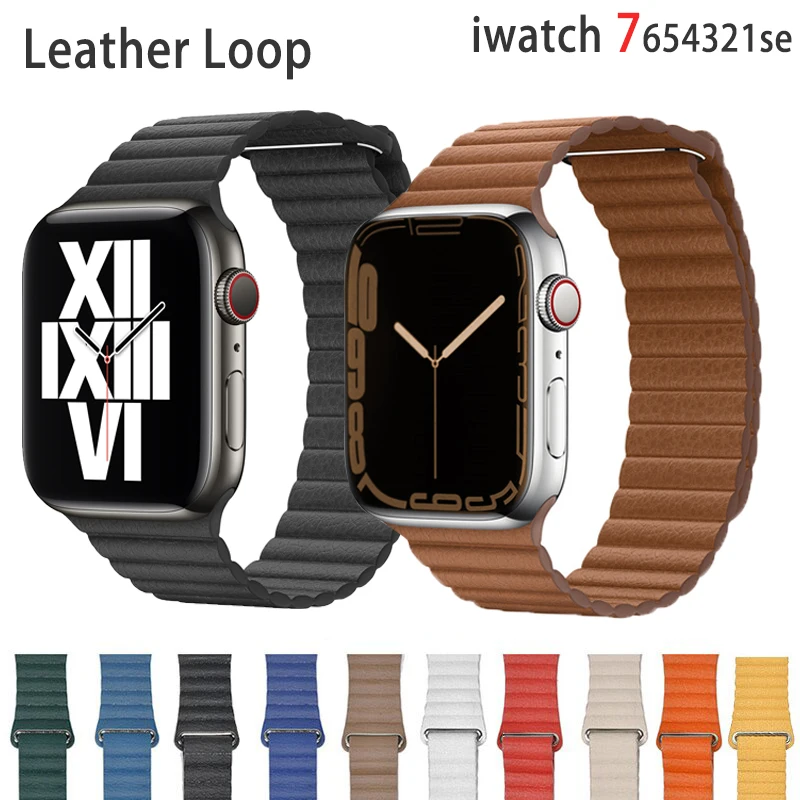 Ремешок кожаный для Apple watch band 44 мм 45 40 38 42 1:1 оригинальный браслет с магнитной