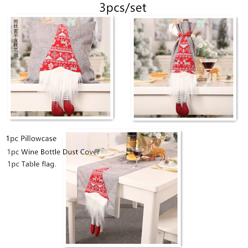 3pcs gray style 3 шт год Санта винная бутылка скатерть наволочка Xmas Noel рождественские украшения на стол для домашнего ужина DIY Декор - Цвет: 3pcs gray style