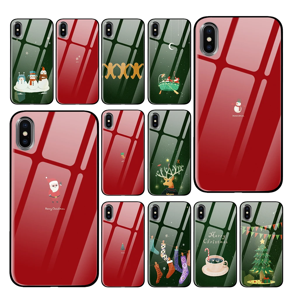 Christmas Poster Tempered Glass Luxury case For iPhone 5 5S 6 6s 7 8 Plus X XS XR 11 Pro Max | Мобильные телефоны и