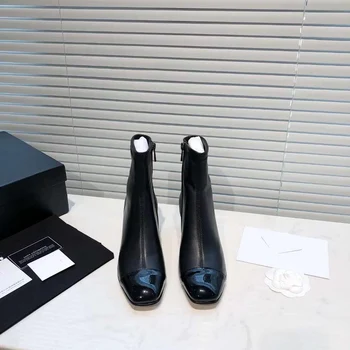 

2020 New Women Chunky Heel High Heeled British Style Side Zipper Square Head Short Boots Autumn Single Boots Fashion Ins