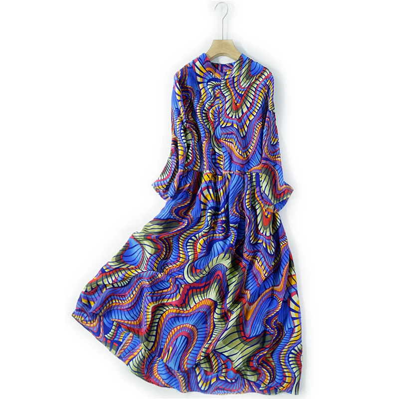 

Female Summer Fashion 2020 Indie Folk Afrcan Dress Real Silk Print Vestidos Etnicos Casual Robe Longue Femme Ete Boh Mian