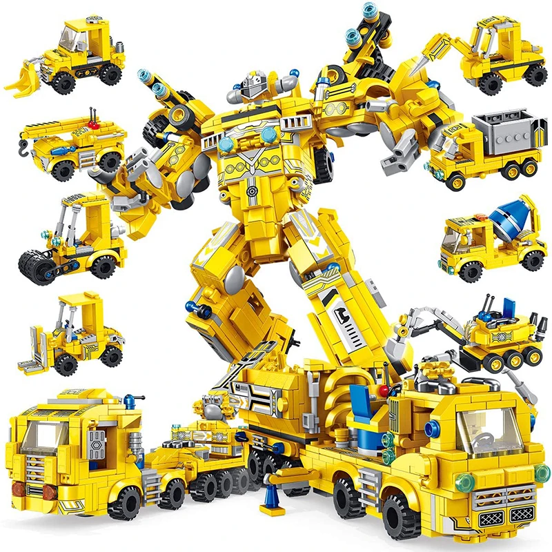 8in1 inşaat dönüşüm araçlar Robot yapı taşları oyuncak tuğla şehir yangın kurtarma askeri deformasyon araba çocuk oyuncakları