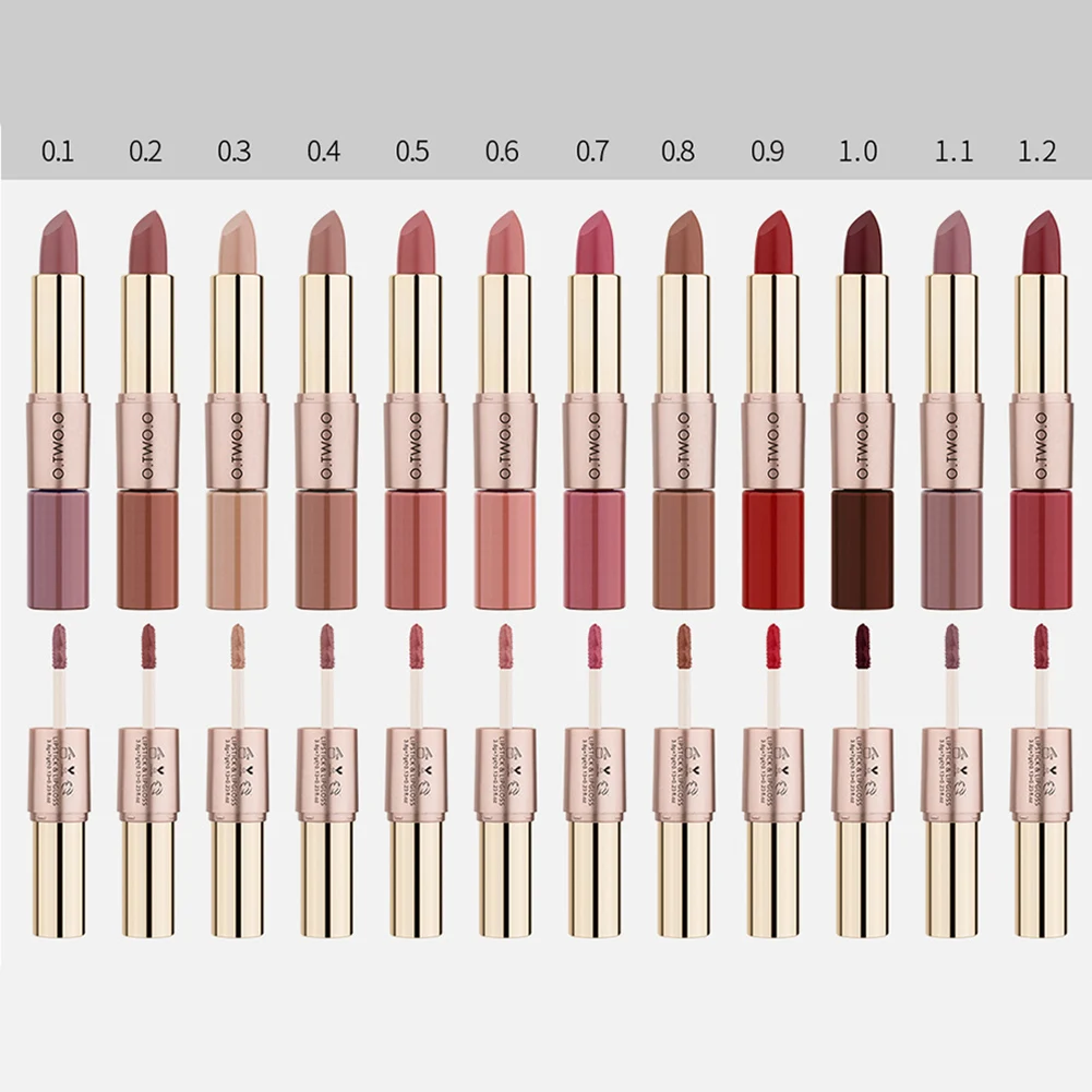 O.TWO.O 12 Colors Lips 2 in 1 Matte Lipstick Lip Gloss Waterproof Long Lasting Non-sticky Makeup Matte Lipstick Moisture Makeup O.TWO.O 12 Colors Lips 2 in 1 Matte Lipstick Lip Gloss Waterproof Long Lasting Non-sticky Makeup Matte Lipstick Moisture Makeup