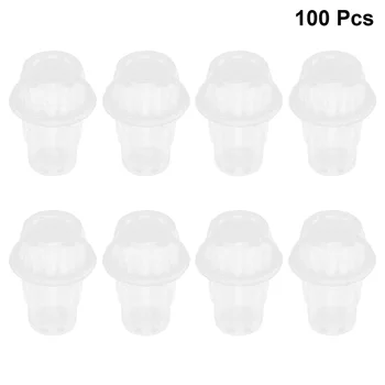 

100 Set 250ml Transparent Disposable Cup Dessert Cups Ice Cream Container with Lid for Food Cream Milk Shake (Without Scoop)