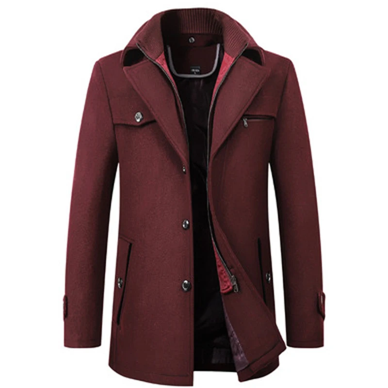 Men Winter Wool Coat 2021 Men's New Casual Brand Solid Color Blends Woolen Pea Male Trench Overcoat | Мужская одежда