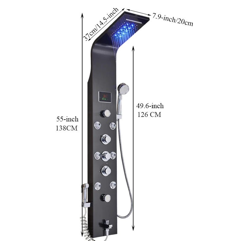 Розовое золото душ колонковый смеситель матовый черный Led ванная душевая система душевая пластина массажная система температурный дисплей