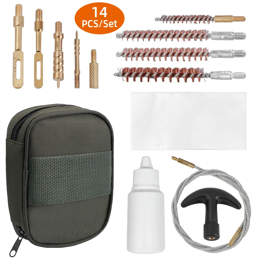 

14pcs/Set Gun Cleaning Kit Set .177 Cal .223 Cal .30 Cal .270 Cal Portable Tactical Hunting Rifle Pistol Gun Cleaning Tool Set