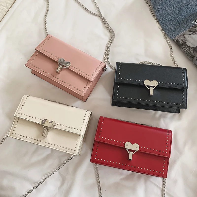 

Rivet love lock small square bag 2020 new Korean version of the wild shoulder messenger bag chic ladies small bag
