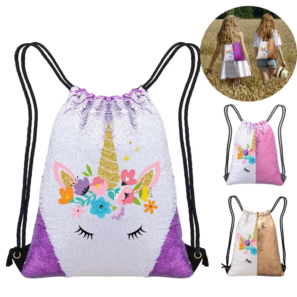 

Sequins Backpack Magic Reversible Painting Shoulder Bag Casual Party Drawstring Bag Kids Cartoon School Backpack