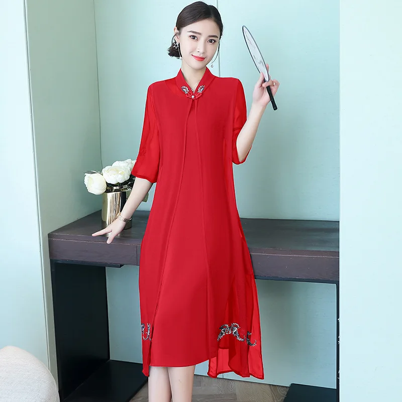 

2019 New Style Spring Clothing Women's Fashion Two Pieces Dress Outfit Large Size Important Mulberry Silk Silk Dress