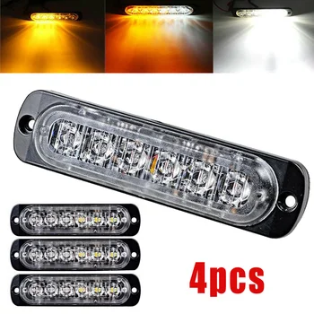 

4pcs 6-LED Car Truck Emergency Beacon Hazard Flash Strobe Light Lamp Amber/White