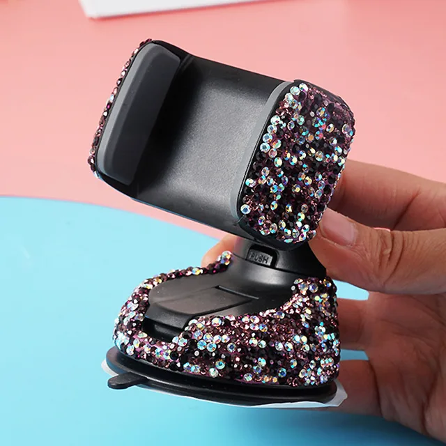 Crystal Rhinestones 360 Degree Car Phone Holder for Car Dashboard Auto Windows and Air Vent Universal Car Mobile Phone Holder purple