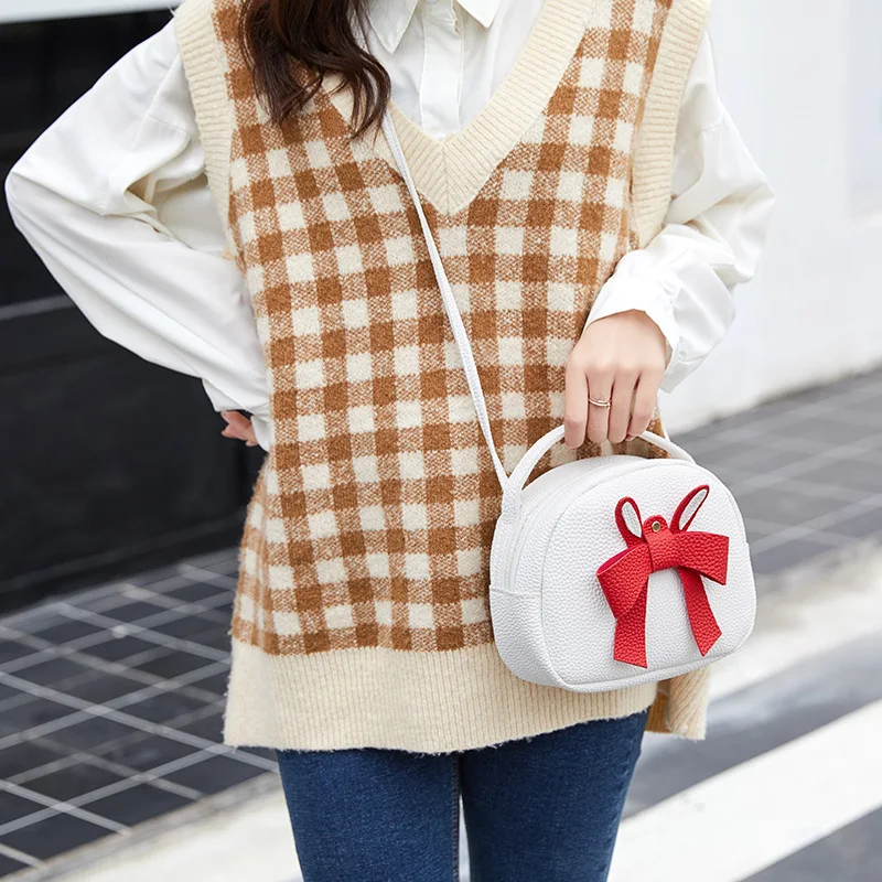 

Hand Bow Shoulder Bag WOMEN'S Bag 2019 New Style Korean-style Mobile Phone Cool Mini Bag Shoulder Bag Embossed Leather