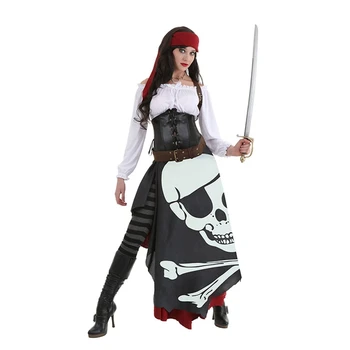 

Women Gypsy Pirate Costume Halloween Carnival Uniforms Party Cosplay Costumes Skull Banner Fancy Dress Caribbean Pirates Outfit