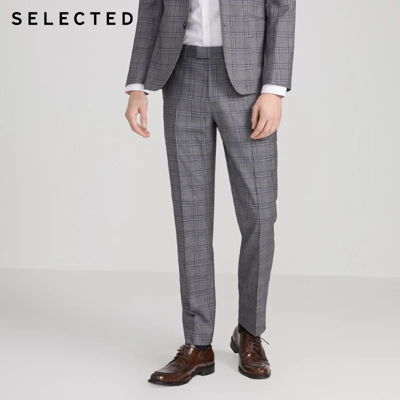SELECTED Mens Plaid Business Casual Pattern Suit Pants S|42016A511
