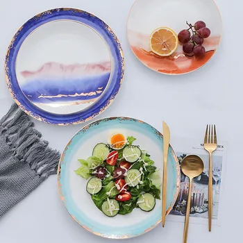 

Scandinavian style ceramic plate Caiyun round flat plate tableware wholesale restaurant service plate steak plate 8 inch 10 inch