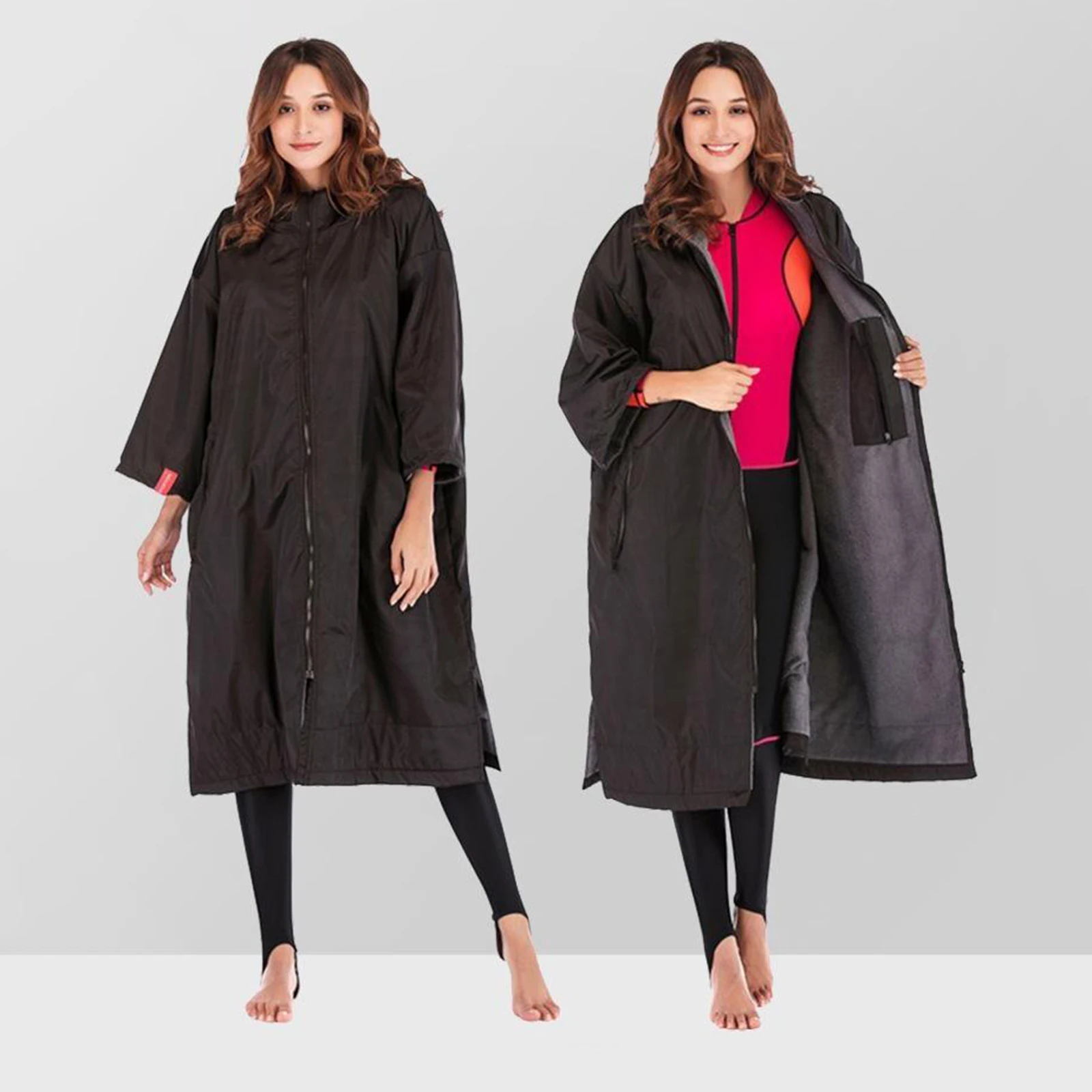 Light Changing Robe Jacket Swim Long Anorak Soft Fleece Lined Windbreaker Poncho Hiking Camping Diving Wearable Towel Bathrobe