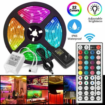

5M 300LEDs Waterproof Flexible RGB LED Strip Lights Tape 5050 with 44Key Remote Control 220V 110V for Home Livingroom Decoration