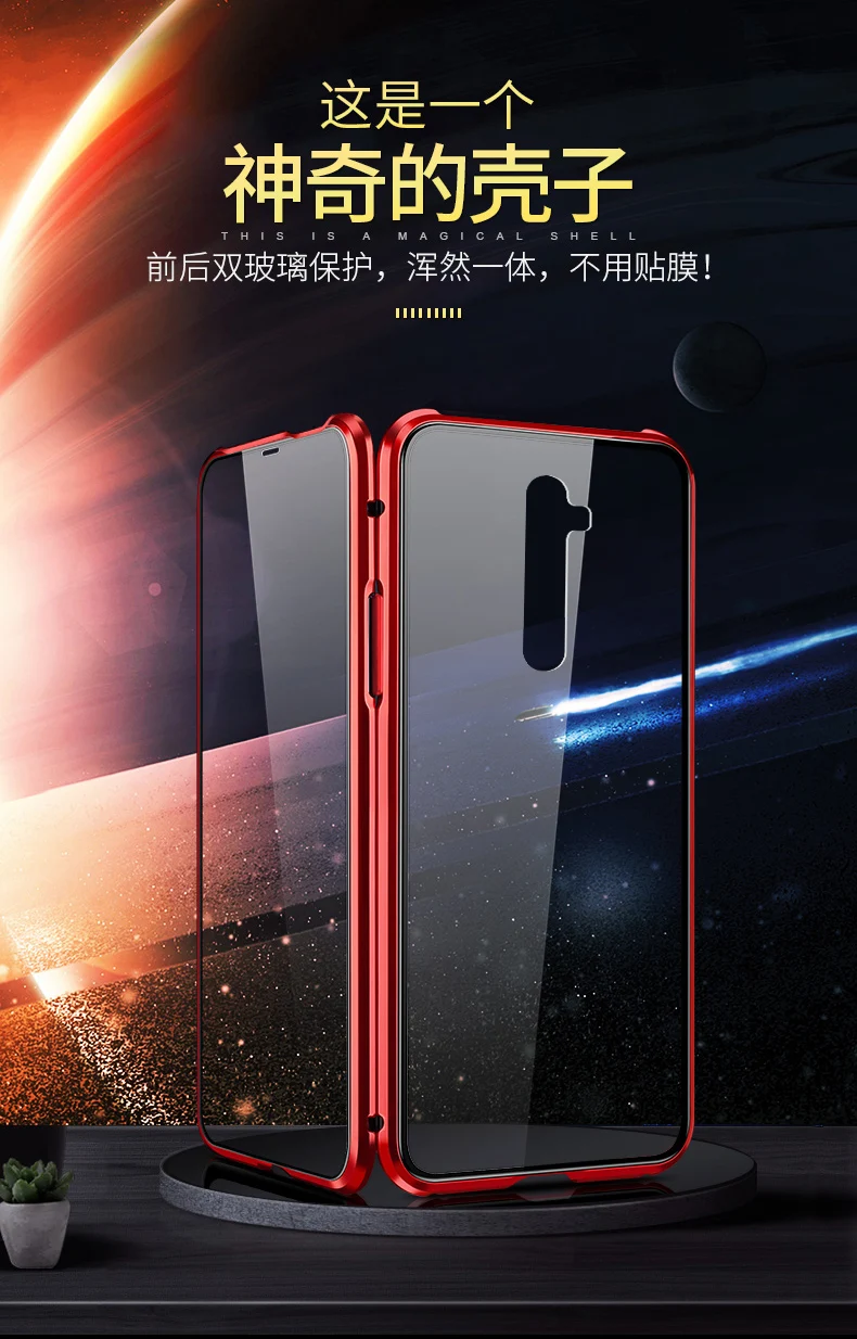 Магнитный чехол для OPPO Reno 2 Reno2 чехол передний+ задний двухсторонний 9H закаленное стекло чехол для OPPO Reno 2 металлический бампер чехол