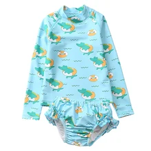 Купальный костюм для маленьких девочек от 0 до 4 лет, детский купальный костюм с длинными рукавами для маленьких девочек детский пляжный костюм из двух предметов с мультяшным принтом