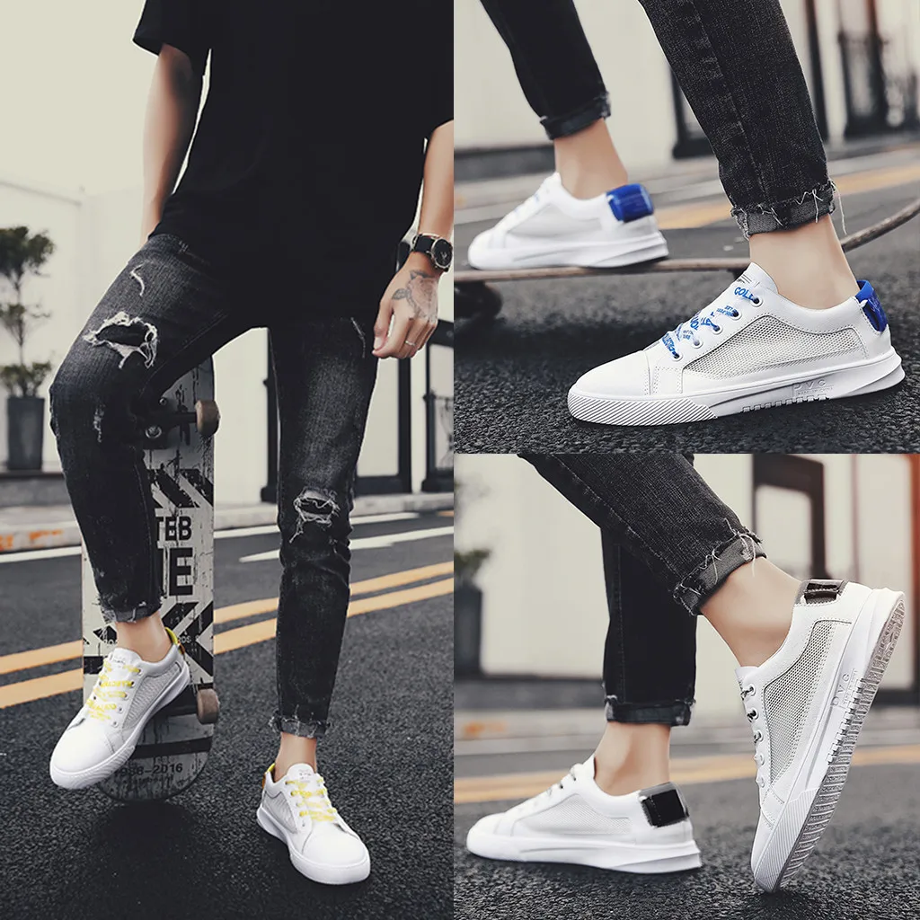 Summer men's running shoes Lace Up breathable mesh men shoes trend comfortable light household sports Vulcanized shoes #G3