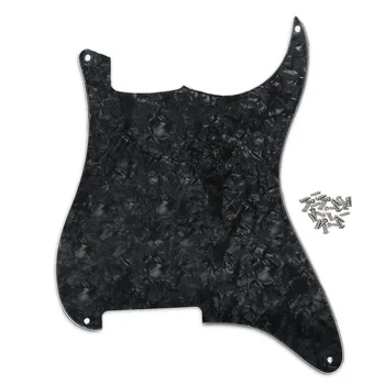 

FLEOR 4 Hole Strat Guitar Pickguard Custom Blank Material Scratch Plate with Screws for Guitar Accessories Black Pearl 4Ply
