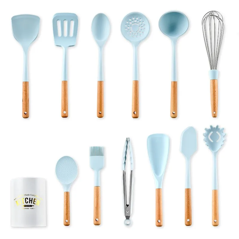 Blue Good Quality Silicone Utensils Kitchenware Non-Stick Cooking Kitchen Cookware Spatula Ladle Egg Beaters Shovel Soup Spoon