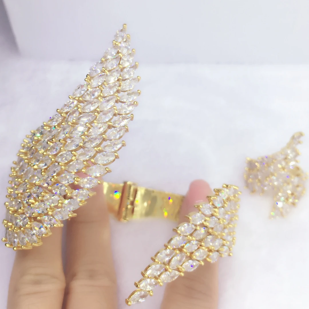 HIBRIDE Luxury Unique African Bracelet Bangle Ring Sets For Women Wedding Cubic Zircon Crystal CZ Dubai Bridal Jewelry SetN-1177 - Image 3