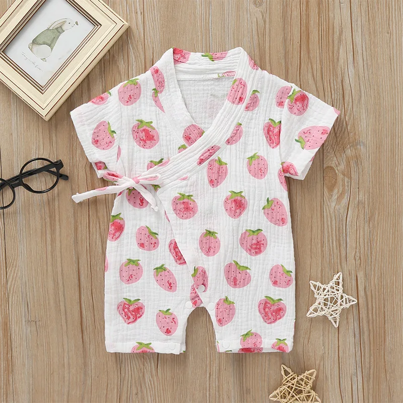 Summer Baby Girl Boys Rompers Jumpsuit Short-sleeved Floral Print  Baby Soft Rompers Newborn Infant Baby Kimono Playwear Clothes cheap baby bodysuits	