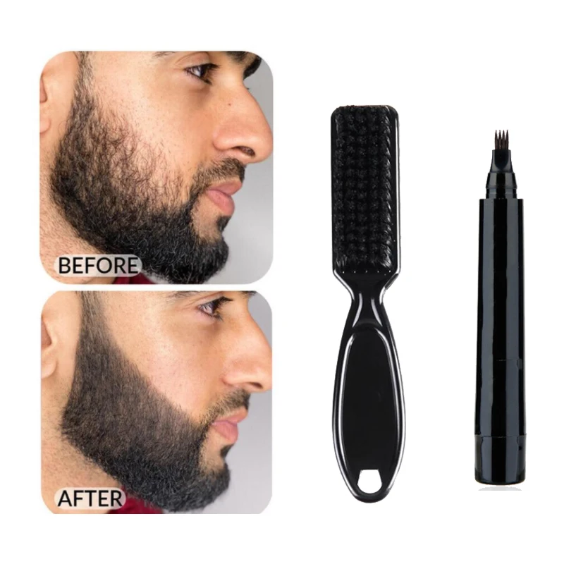 2 en 1 profesional cuatro puntas consejos agua pluma resistente la barba roto, cepillo de pelo de barba tinte pluma sudor pluma resistente lápiz con brocha TSLM1