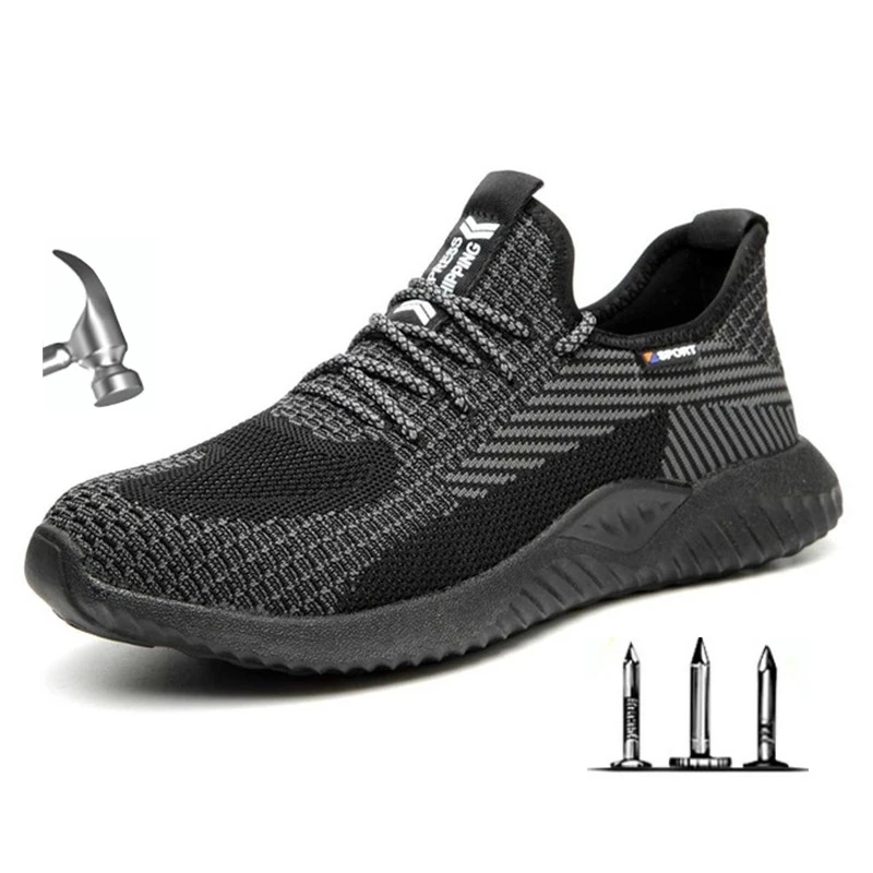 

Men Safety Steel Toe Shoes Mens Air Mesh Fashion Puncture-Proof Boots Lightweight Summer Breathable Work Sneakers Shoe Male