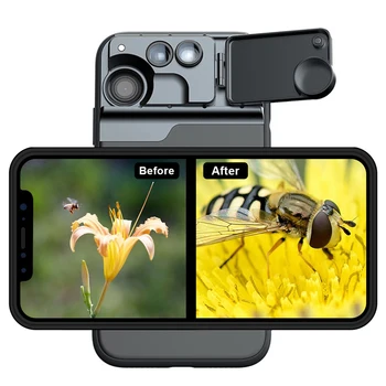 

Macro lens Optic High Quality 5 in 1 Phone Lenses 2X telephoto Lens Fisheye 10X 20X Macro Lens Phone Case For iPhone 11 Pro Max