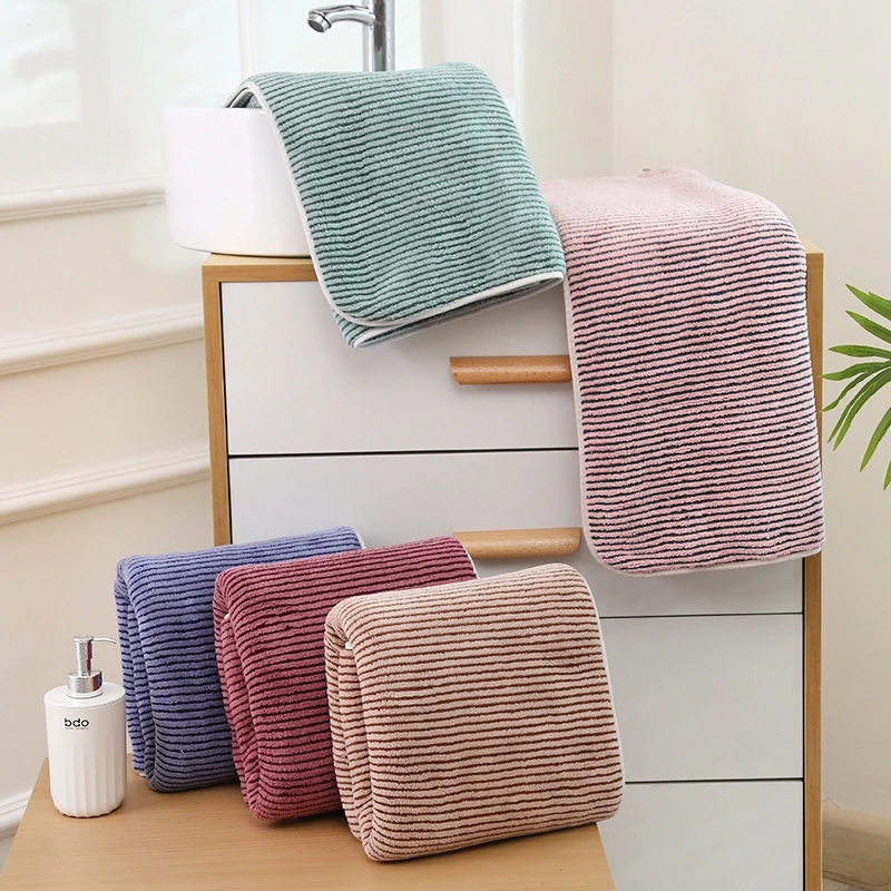 

Morandi Color Coral Velvet Towel Deep Striped Soft Absorbent Facial Wipes 35*75Cm TJ4574