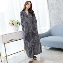 Повседневная фланелевая женская пижама, халат, теплый коралловый флис, длинный халат, Повседневная Ночная рубашка, новинка, домашний халат на молнии