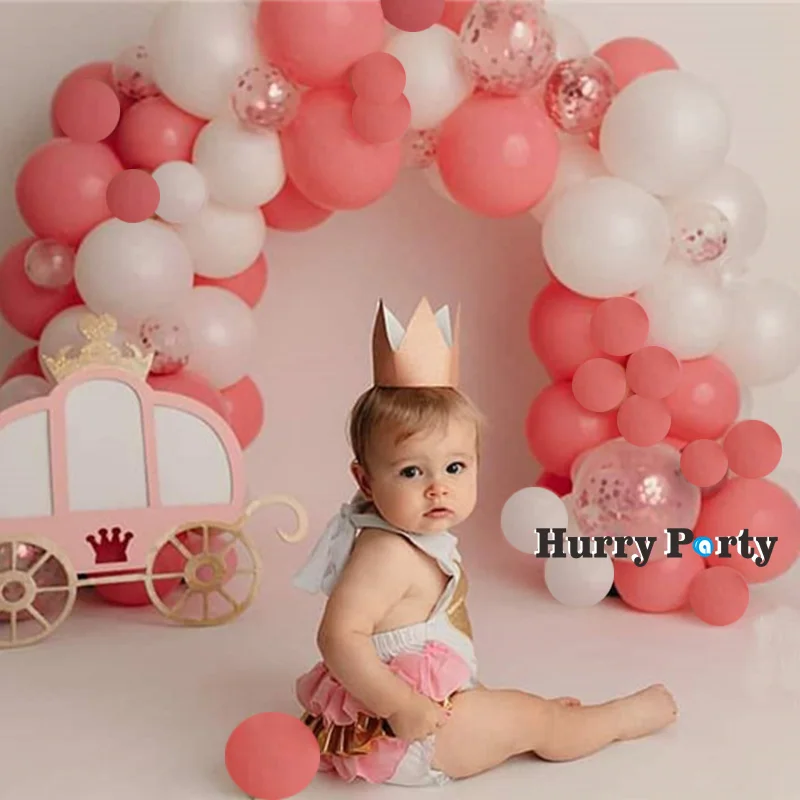 

90Pcs Birthday Party Decorations Kids Balloon White Coral Red Latex Balloons Confetti Baby Shower Party Decor Supplies Diy