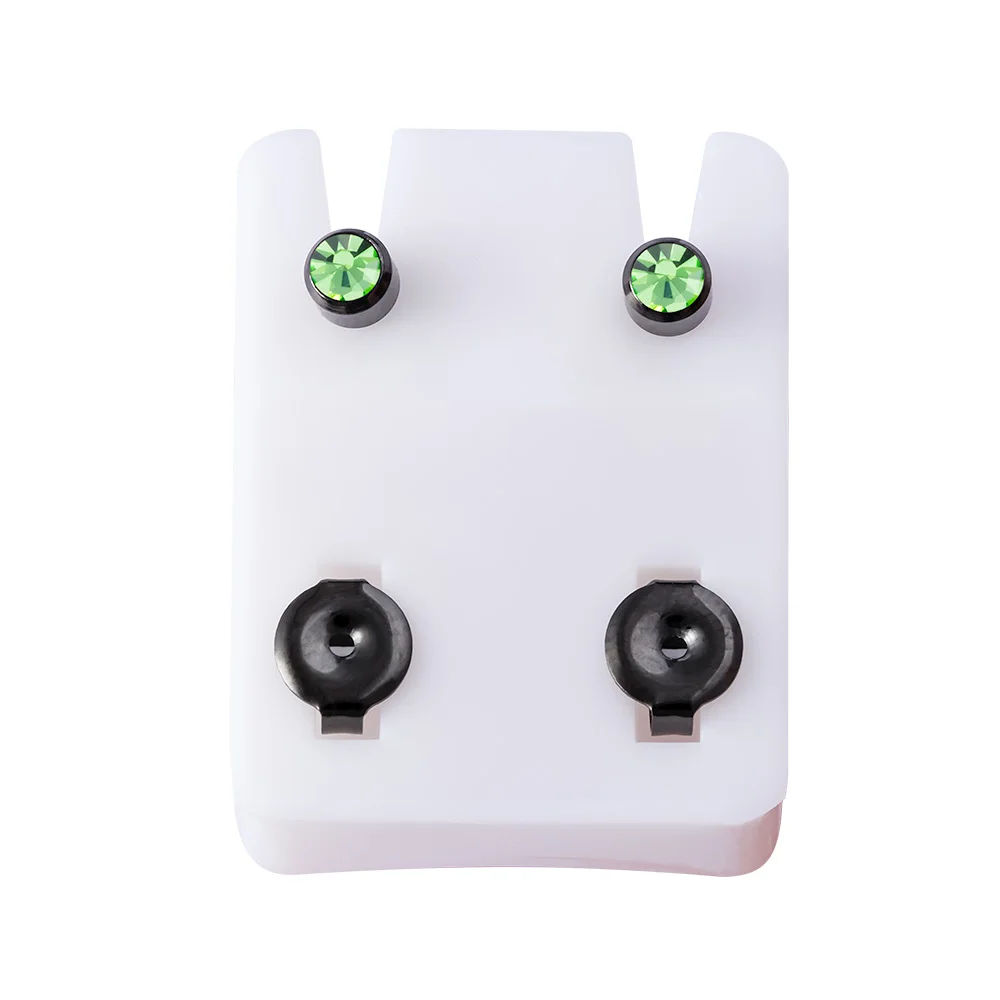 Black Rainbow Steel Birthstone CZ Ear Studs - Tragus Cartilage Piercing Jewelry (Set of 2)