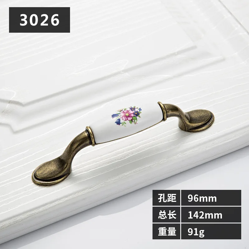 Античная Керамика ящика Потяните ручки шкаф дверная ручка, шкафчик дверную ручку счастливый цветок дома ручки для мебели - Цвет: 96mm hole spacing